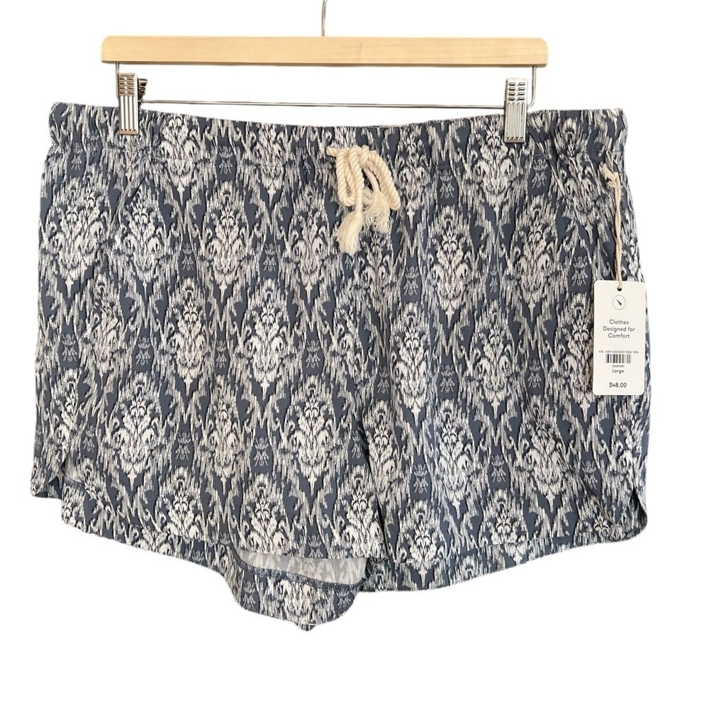UpWest Boho Print Pull On Short Blue White Large NWT Casual Summer Beach Travel